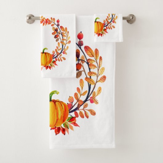 "Hallo Pumpkin!" Najaar Wreath Bathroom Towel Set Bad Handdoek (Insitu)