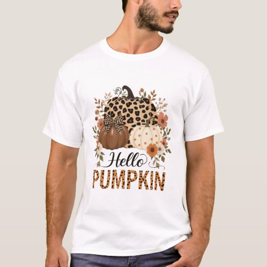 Hallo Pumpkin Png, Boho Floral Herfst Leopard Pump T-shirt (Voorkant)