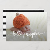 hallo Pumpkin White Script Birth Announding Aankondiging (Voorkant / Achterkant)