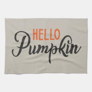 "Hallo Pumpkin" zilverbeige met moderne brieven Theedoek