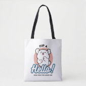 Hallo Pup a! – Happy White Dog Cartoon Design Draagtas (Voorkant)