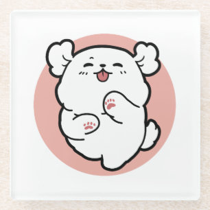 Hallo Pup a! – Happy White Dog Cartoon Design Glazen Onderzetter