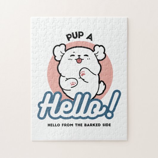 Hallo Pup a! – Happy White Dog Cartoon Design Legpuzzel (Verticaal)