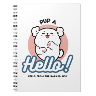 Hallo Pup a! – Happy White Dog Cartoon Design Notitieboek