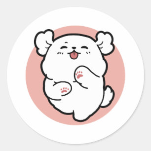 Hallo Pup a! – Happy White Dog Cartoon Design Ronde Sticker