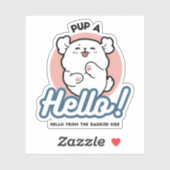 Hallo Pup a! – Happy White Dog Cartoon Design Sticker (Vel)