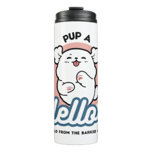 Hallo Pup a! – Happy White Dog Cartoon Design Thermosbeker