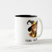 Hallo Queen Cute Witch | Halloween Tweekleurige Koffiemok (Voorkant rechts)