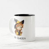 Hallo Queen Cute Witch | Halloween Tweekleurige Koffiemok (Voorkant links)