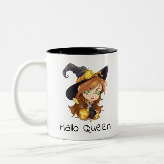 Hallo Queen Cute Witch | Halloween Tweekleurige Koffiemok (Links)