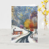 Hallo Red Brick House in Snow Kaart (Gele Bloem)