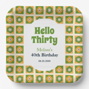 Hallo Retro Daisy Flower Checkered Papieren Bordje