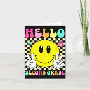 Hallo retro glimlach gezicht tweede klas terug naa kaart