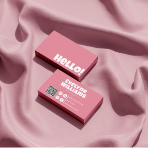 Hallo Retro Groovy Vrouwelijk Roze QR Code Visitekaartje