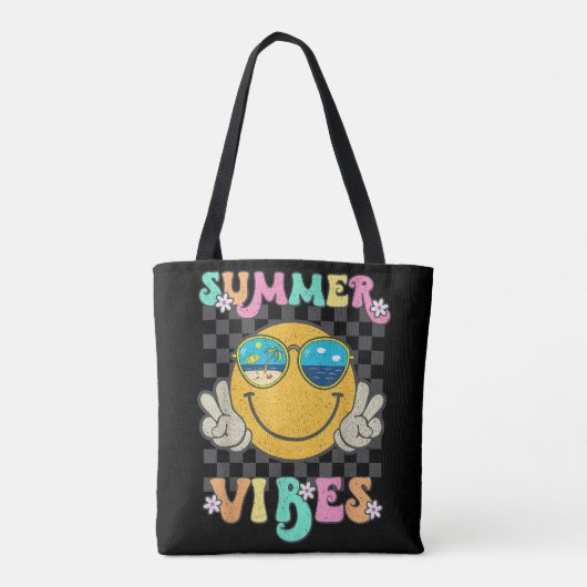 Hallo Retro Groovy Zomer Vibes Smile Face Draagtas (Achterkant)