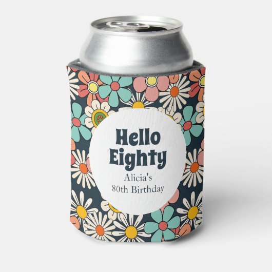 Hallo Retro Hippie Groovy Flower Blikjeskoeler (Blikje Achterkant)