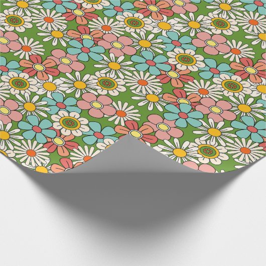 Hallo Retro Hippie Groovy Flower Cadeaupapier (Hoek)