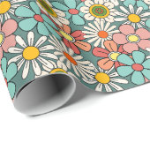 Hallo Retro Hippie Groovy Flower Cadeaupapier (Rol Hoek)