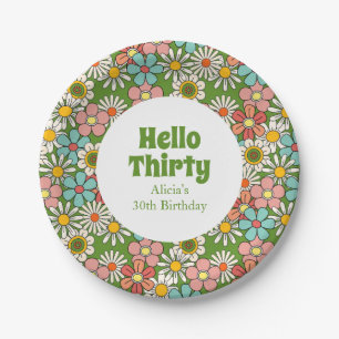 Hallo Retro Hippie Groovy Flower Papieren Bordje