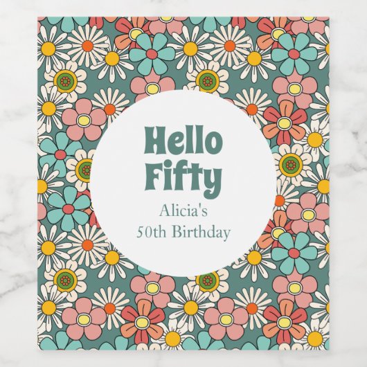 Hallo Retro Hippie Groovy Flower Wijn Etiket (Enkel label)