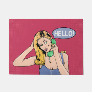 Hallo RETRO Telefoon Vrouw Deurmat