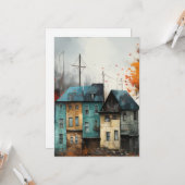 Hallo Rij van huizen in de herfst Kaart (Voorkant / Achterkant in situ)