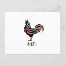 hallo ""Rooster" Chicken Folk Briefkaart Travel Wo