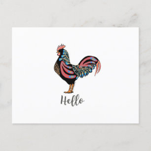 "Hallo" Rooster Chicken Folk Briefkaart Travel Wor