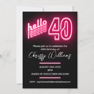 Hallo Roze 40 retro neon 40e verjaardag Party Kaart