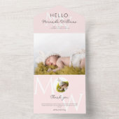 Hallo Roze Monogram Foto Geboorte aankondiging (Binnen)