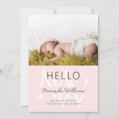 Hallo Roze Monogram Foto Geboorte aankondiging (Voorkant)