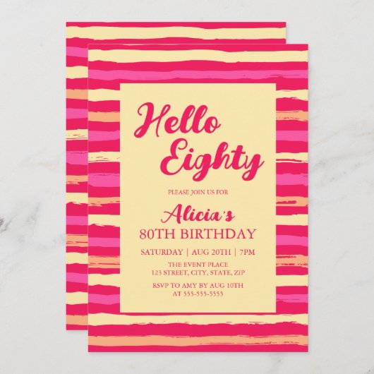 Hallo Roze Strepen Kleurrijk Kaart (Voorkant / Achterkant)