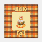 Hallo Rustiek Herfst Plaid met Oranje pompoenstape Magneet (Voorkant)