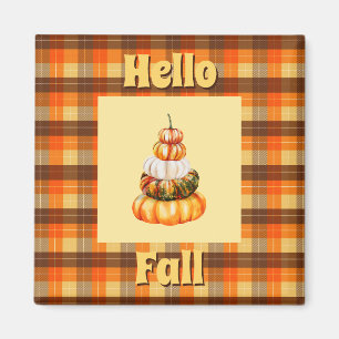 Hallo Rustiek Herfst Plaid met Oranje pompoenstape Magneet