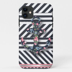 hallo Sailor. Retro  Nautical Floral Anchor iPhone 11 Hoesje