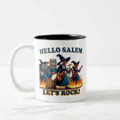 Hallo Salem Massachusetts Witch Rock Band Tweekleurige Koffiemok (Links)