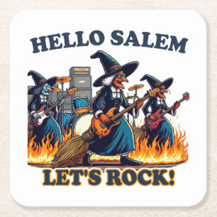Hallo Salem Massachusetts Witch Rock Band Vierkante Kartonnen Onderzetter