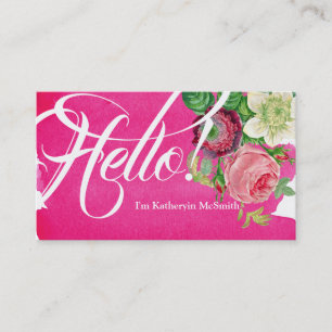 hallo Salutaties Roze Waterverf  Botany Visitekaartje