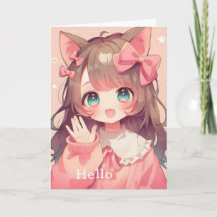 Hallo Schattig Anime Kat Meisje Feestdagen Kaart