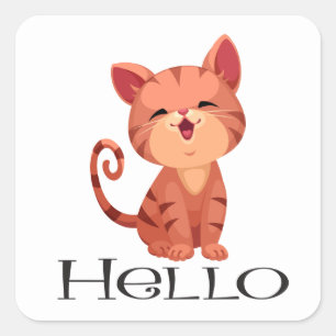 Hallo Schattige Kitten Kat Sinaasappel Tabby Kat L Vierkante Sticker
