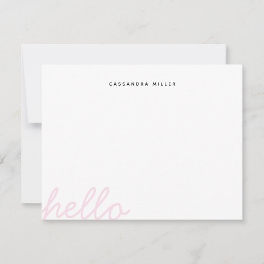 Hallo Script Blush Pink Minimalist gepersonaliseer Notitiekaartje (Voorkant)