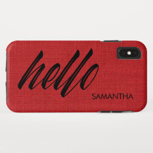 hallo Script Jouw naam op Red Linen Texture Photo iPhone XS Max Hoesje