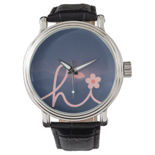 "hallo" Script Mountain Sunset Design Horloge