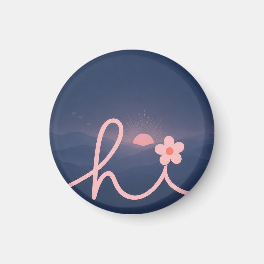 "hallo" Script Mountain Sunset Design Magneet (Voorkant)
