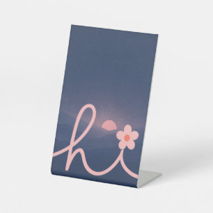 "hallo" Script Mountain Sunset Design Reclamebord Met Voetstuk