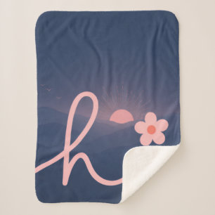 "hallo" Script Mountain Sunset Design Sherpa Deken