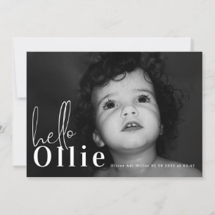 Hallo Script Naam Neutral Minimalist Photo Baby Aankondiging
