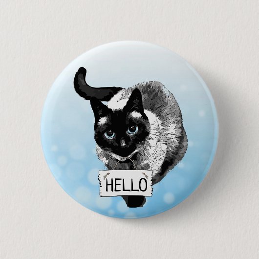 hallo Siamese Cat Holding Sign Button (Voorkant)