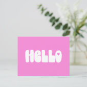 hallo Simple Retro Typografie Greeting in Pink Briefkaart (Staand voorkant)