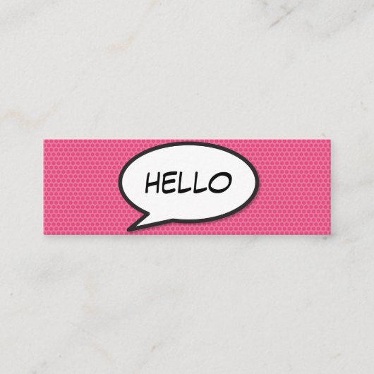 HALLO Spreekballon Pret Retro Stripboek Mini Visitekaartje (Voorkant)
